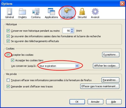 Options Internet - Firefox