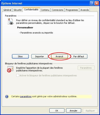 Options Internet - IE