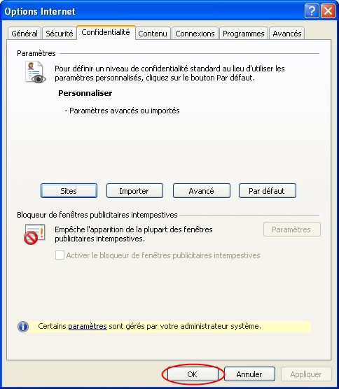 Options Internet - IE