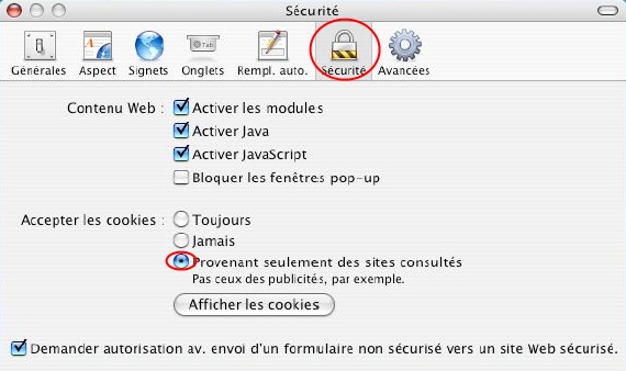 Options Internet - Safari